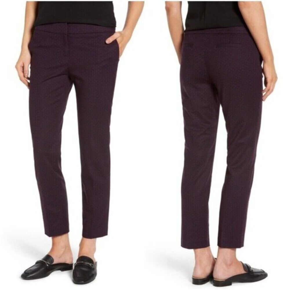 Halogen Pants Stretch Cropped Pants Cotton Blend Burgundy Printed SZ 8 New
